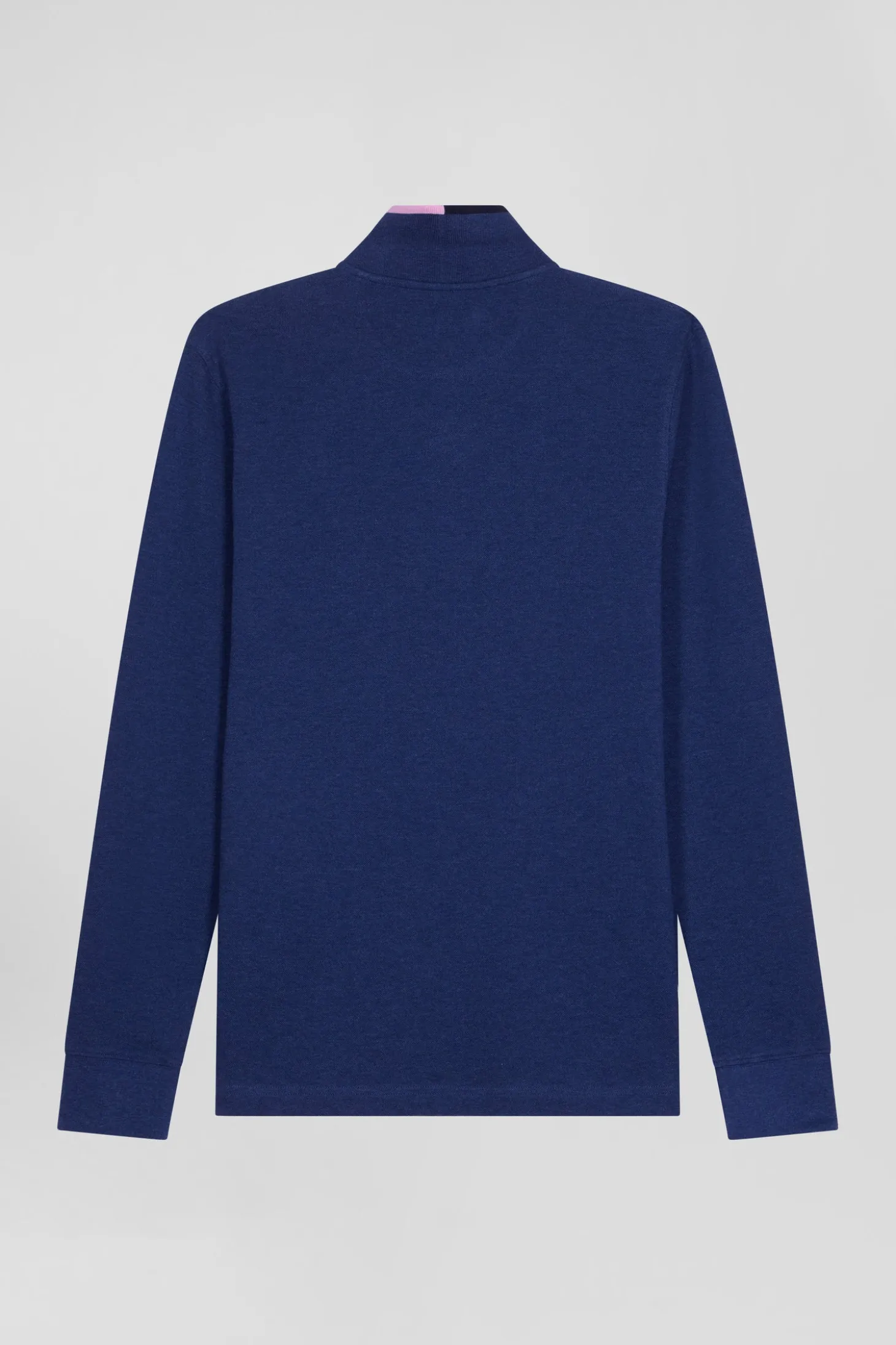 Polo manches longues en piqué coton bleu marine détails roses coupe Regular