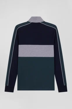 Polo manches longues en piqué coton vert chiné coupe Regular