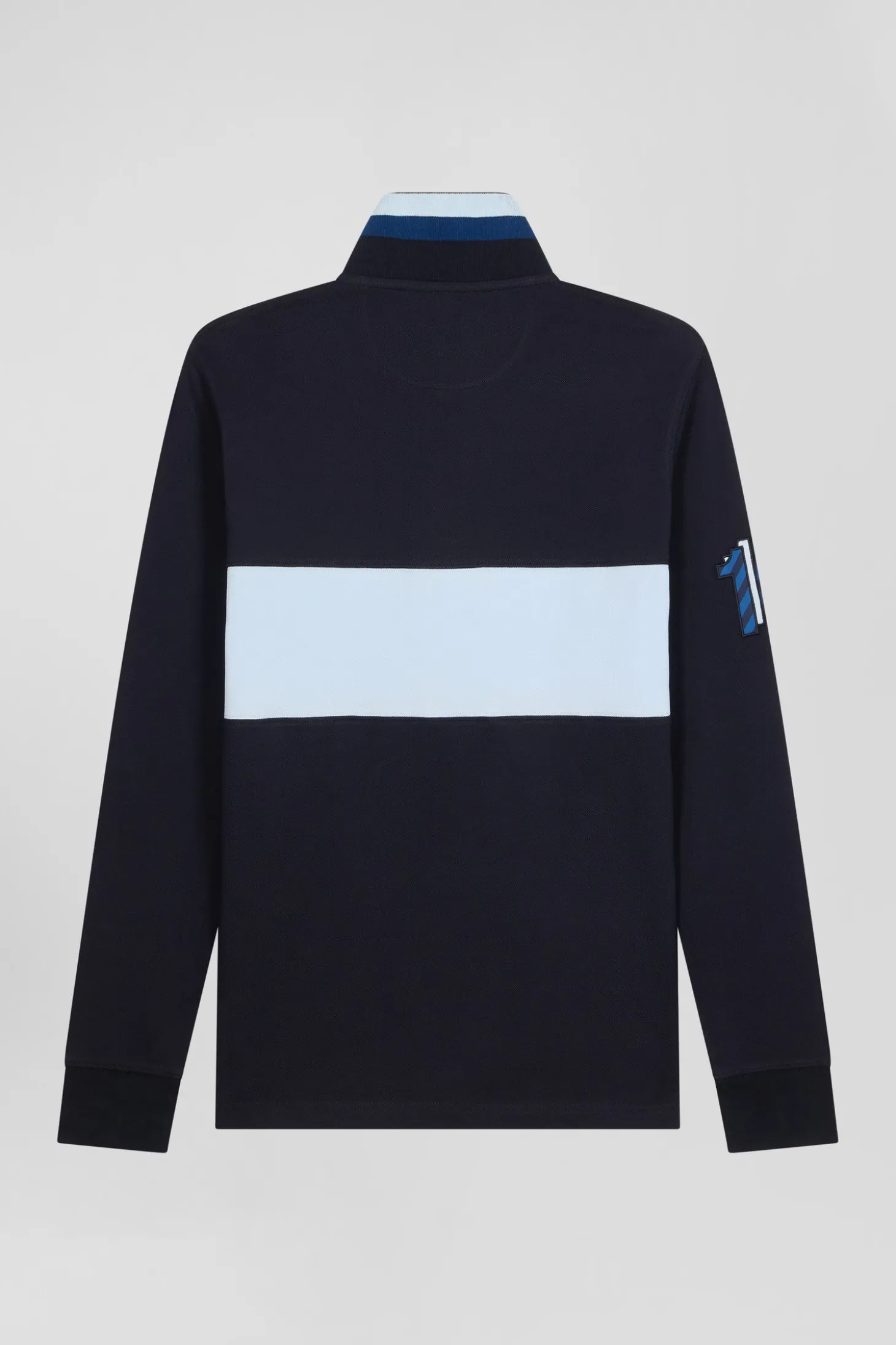 Polo manches longues en piqué coton ciel broderie 10 manche coupe Regular