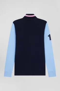 Polo manches longues en piqué coton ciel broderie matelassée coupe Regular