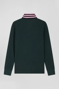 Polo manches longues en piqué coton vert foncé coupe Regular