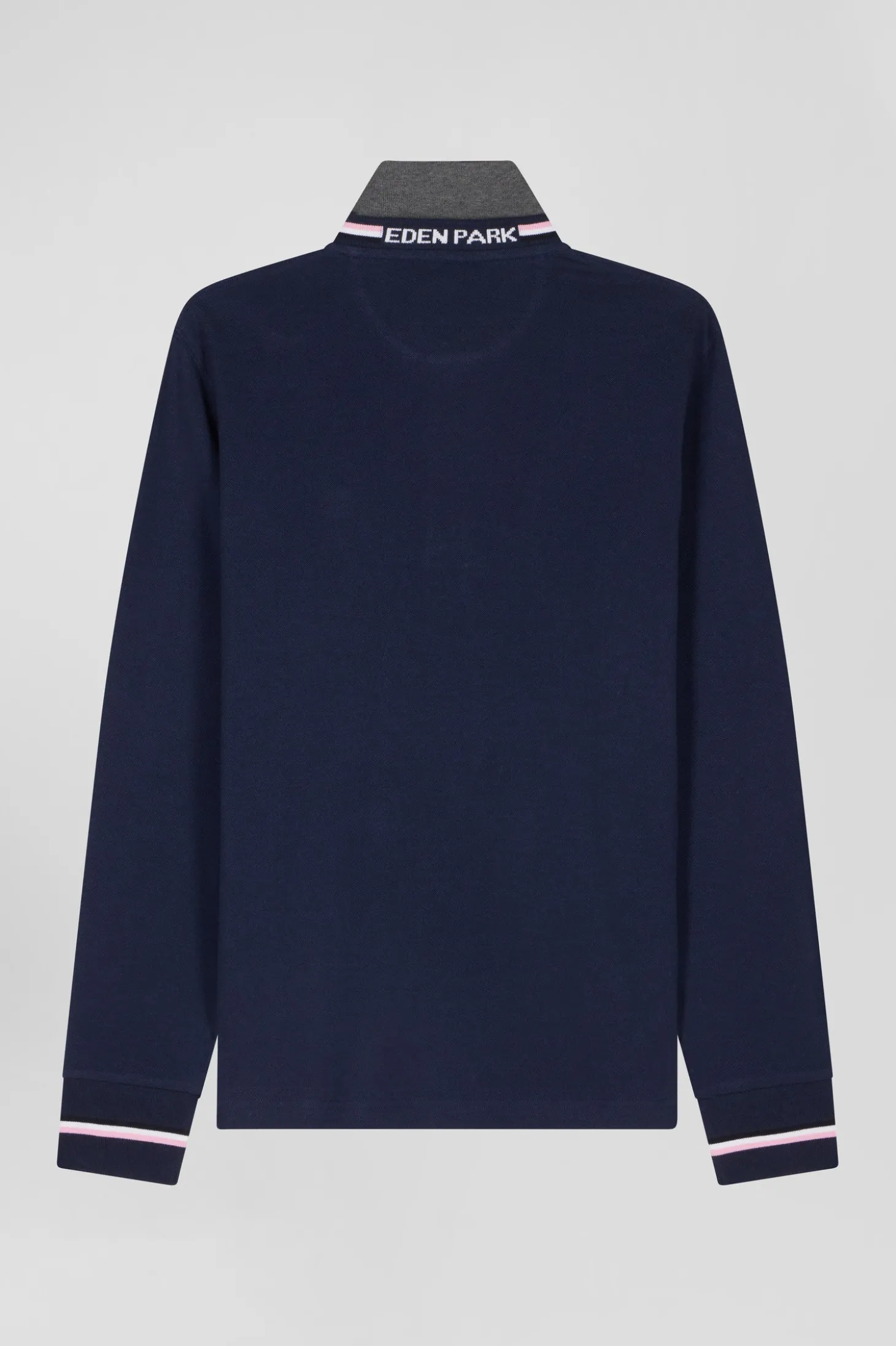 Polo manches longues en piqué coton bleu marine écusson gomme coupe Regular