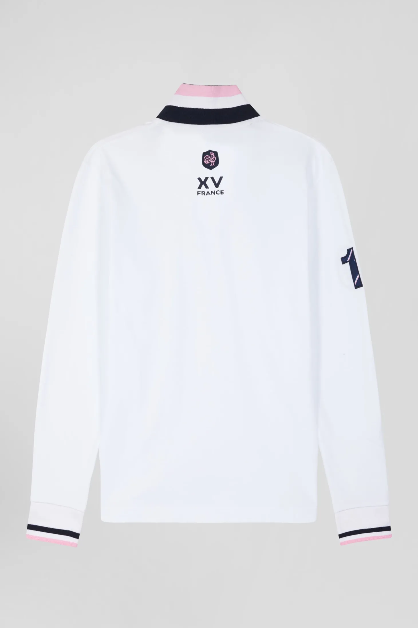 Polo manches longues en piqué coton blanc broderie XV de France coupe Regular