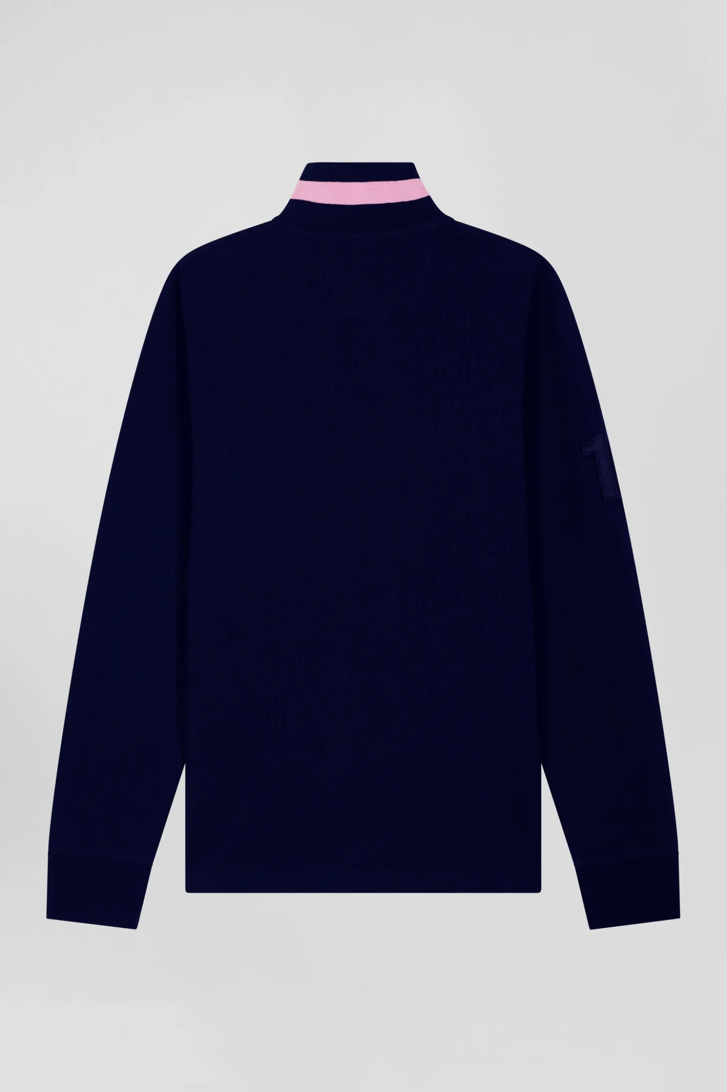Polo manches longues en piqué coton bleu marine broderie matelassée coupe Regular