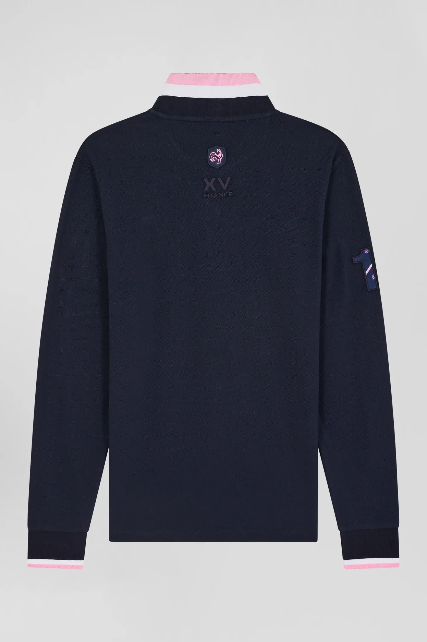 Polo manches longues en piqué coton bleu marine broderie XV de France coupe Regular