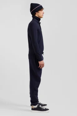 Polo manches longues en piqué coton bleu marine coupe Slim