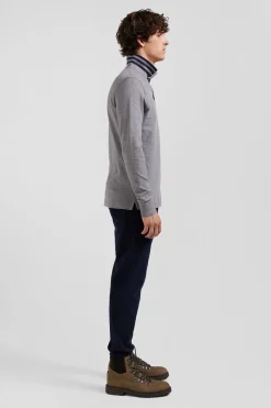 Polo manches longues en piqué coton gris