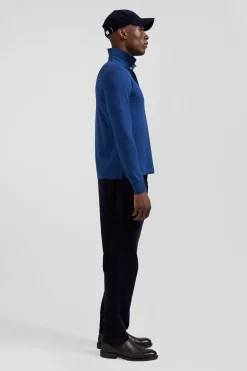 Polo manches longues en piqué coton bleu foncé coupe Slim
