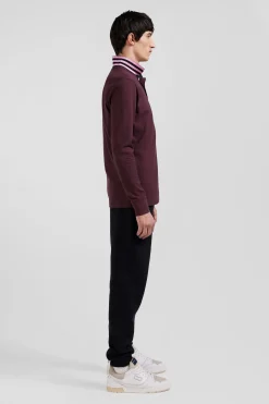 Polo manches longues en piqué coton bordeaux coupe Regular