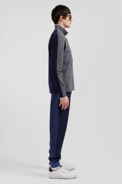 Polo manches longues en piqué coton gris détails tricolores coupe Regular
