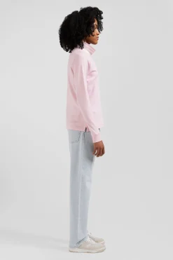 Polo manches longues en piqué coton stretch rose coupe Slim