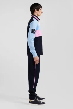 Polo manches longues en piqué coton ciel broderie matelassée coupe Regular