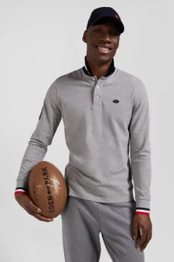 Polo manches longues en piqué coton gris broderie XV de France coupe Regular
