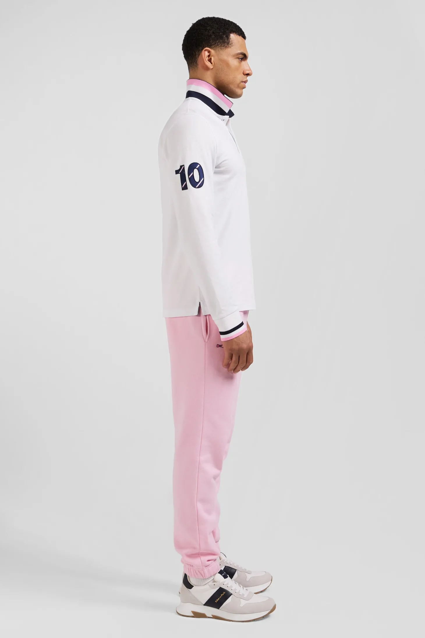 Polo manches longues en piqué coton blanc broderie XV de France coupe Regular