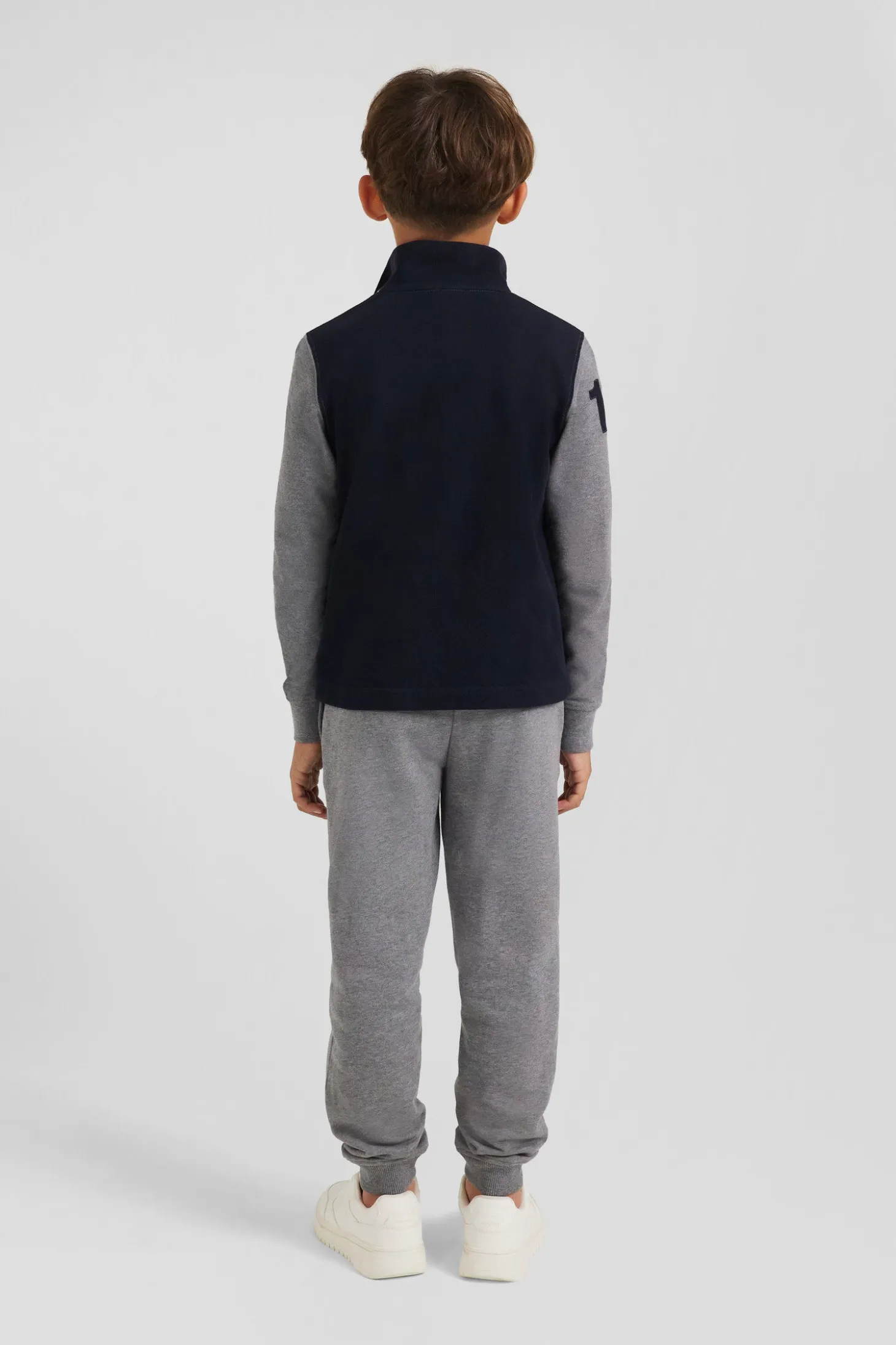 Polo manches longues en piqué coton gris bande rose et broderie 10 coupe Regular