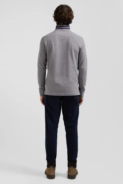 Polo manches longues en piqué coton gris