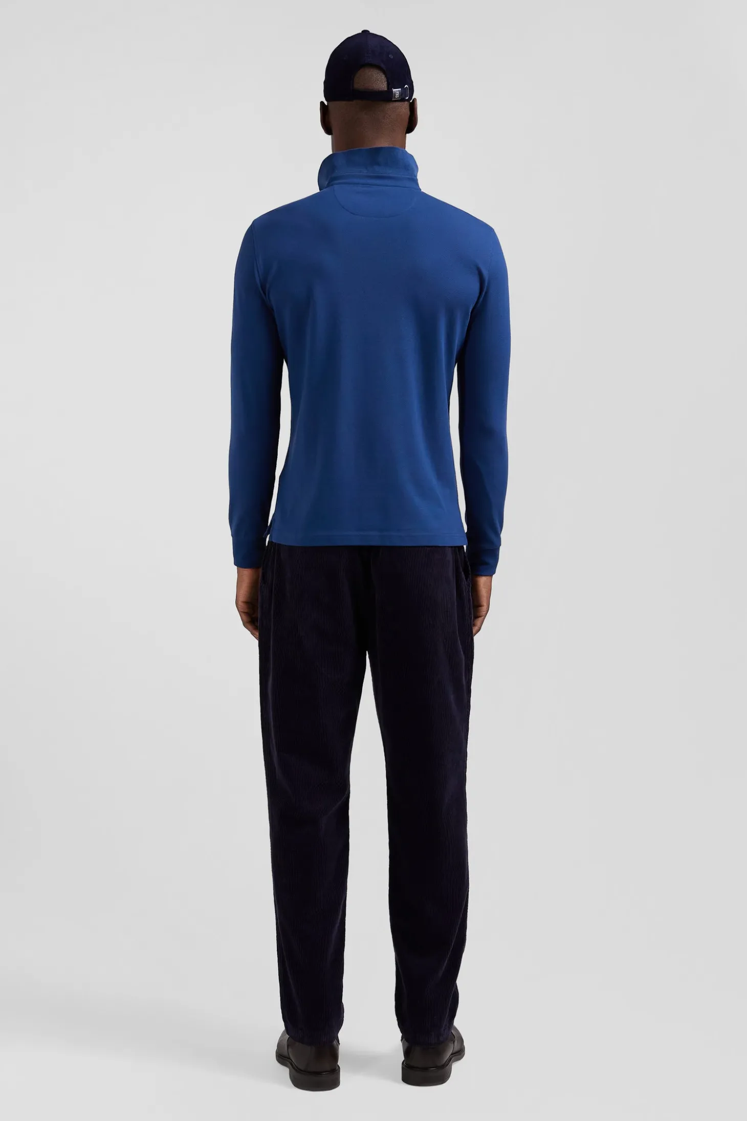 Polo manches longues en piqué coton bleu foncé coupe Slim