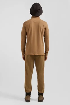 Polo manches longues en piqué coton camel coupe Slim