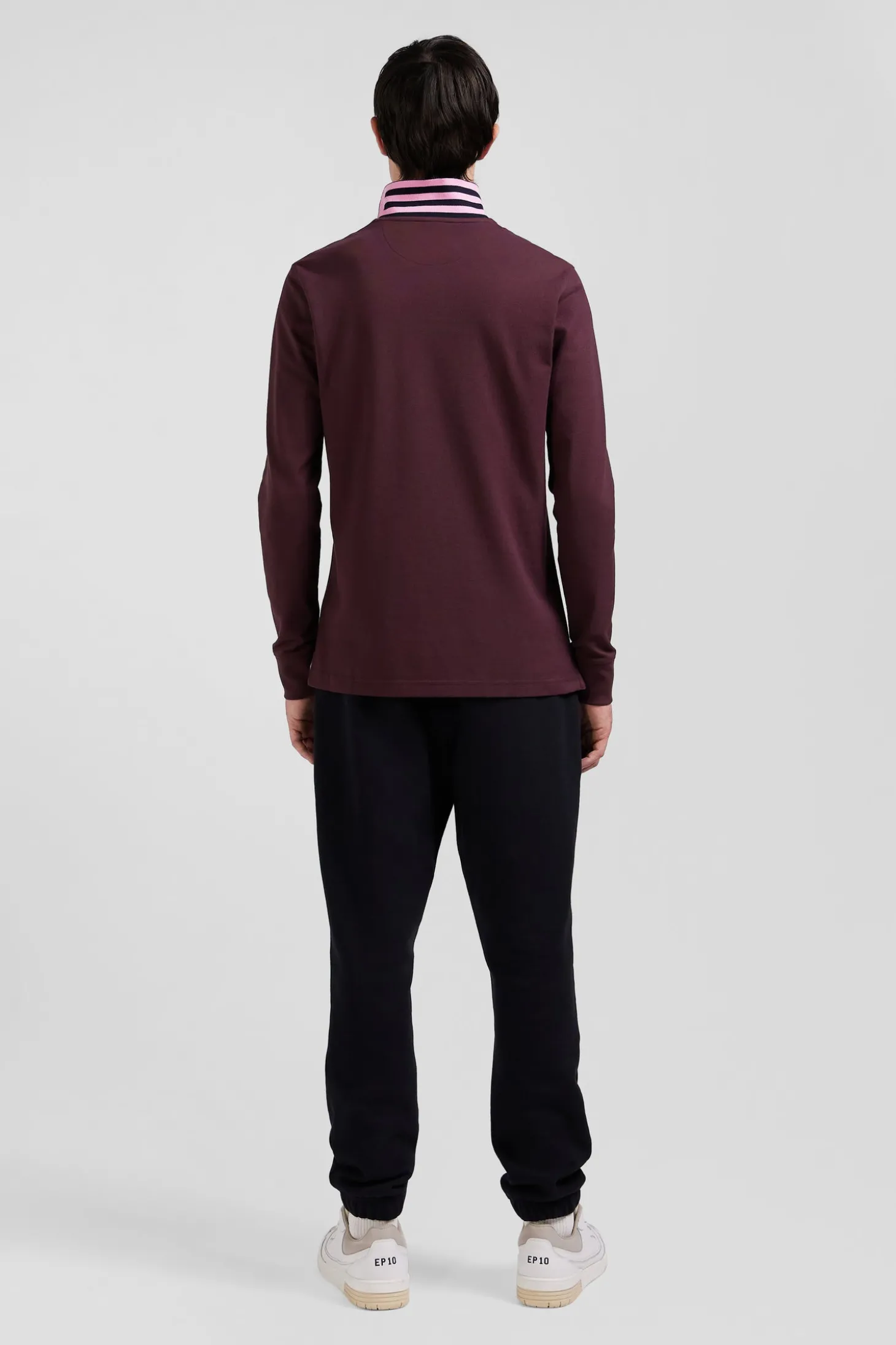 Polo manches longues en piqué coton bordeaux coupe Regular
