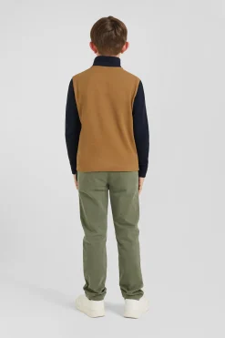 Polo manches longues en piqué coton camel col tricolore jacquard Eden Park coupe Regular