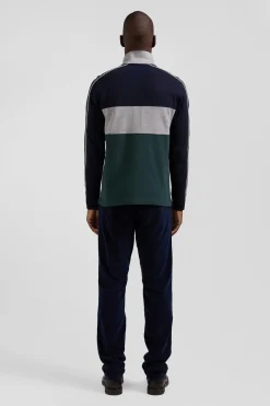 Polo manches longues en piqué coton vert chiné coupe Regular