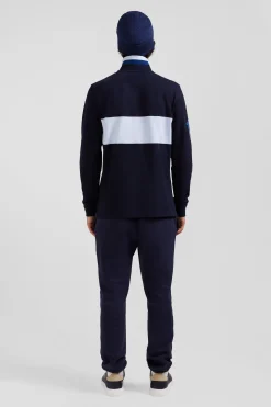 Polo manches longues en piqué coton ciel broderie 10 manche coupe Regular