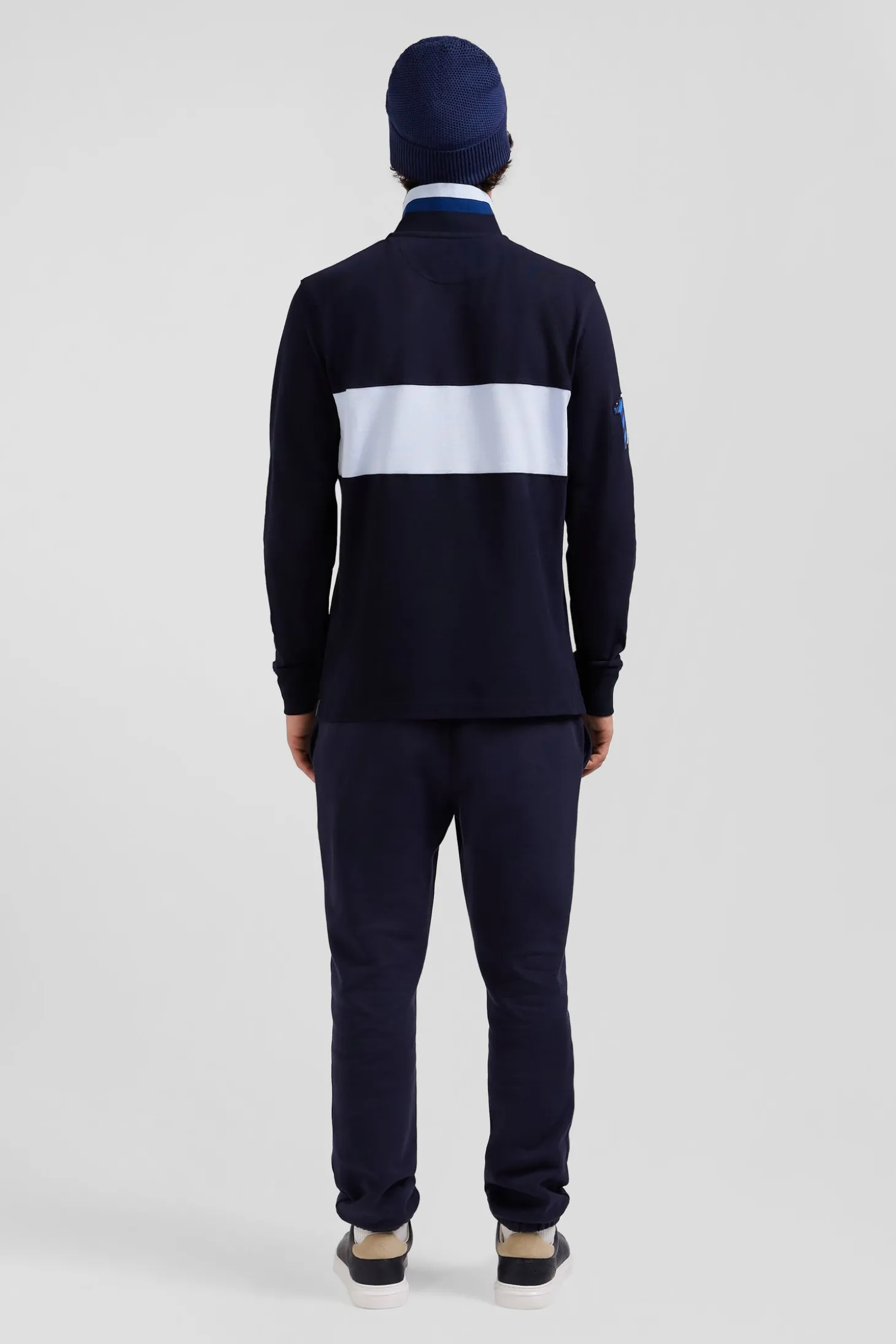Polo manches longues en piqué coton ciel broderie 10 manche coupe Regular