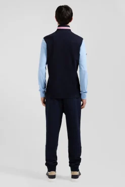 Polo manches longues en piqué coton ciel broderie matelassée coupe Regular