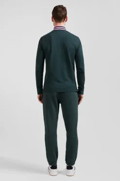 Polo manches longues en piqué coton vert foncé coupe Regular