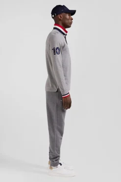 Polo manches longues en piqué coton gris broderie XV de France coupe Regular
