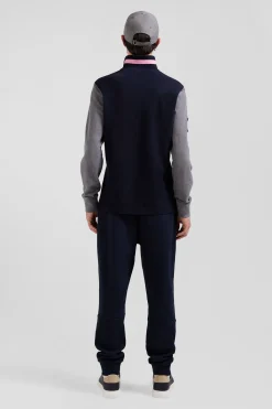 Polo manches longues en piqué coton gris broderie matelassée coupe Regular