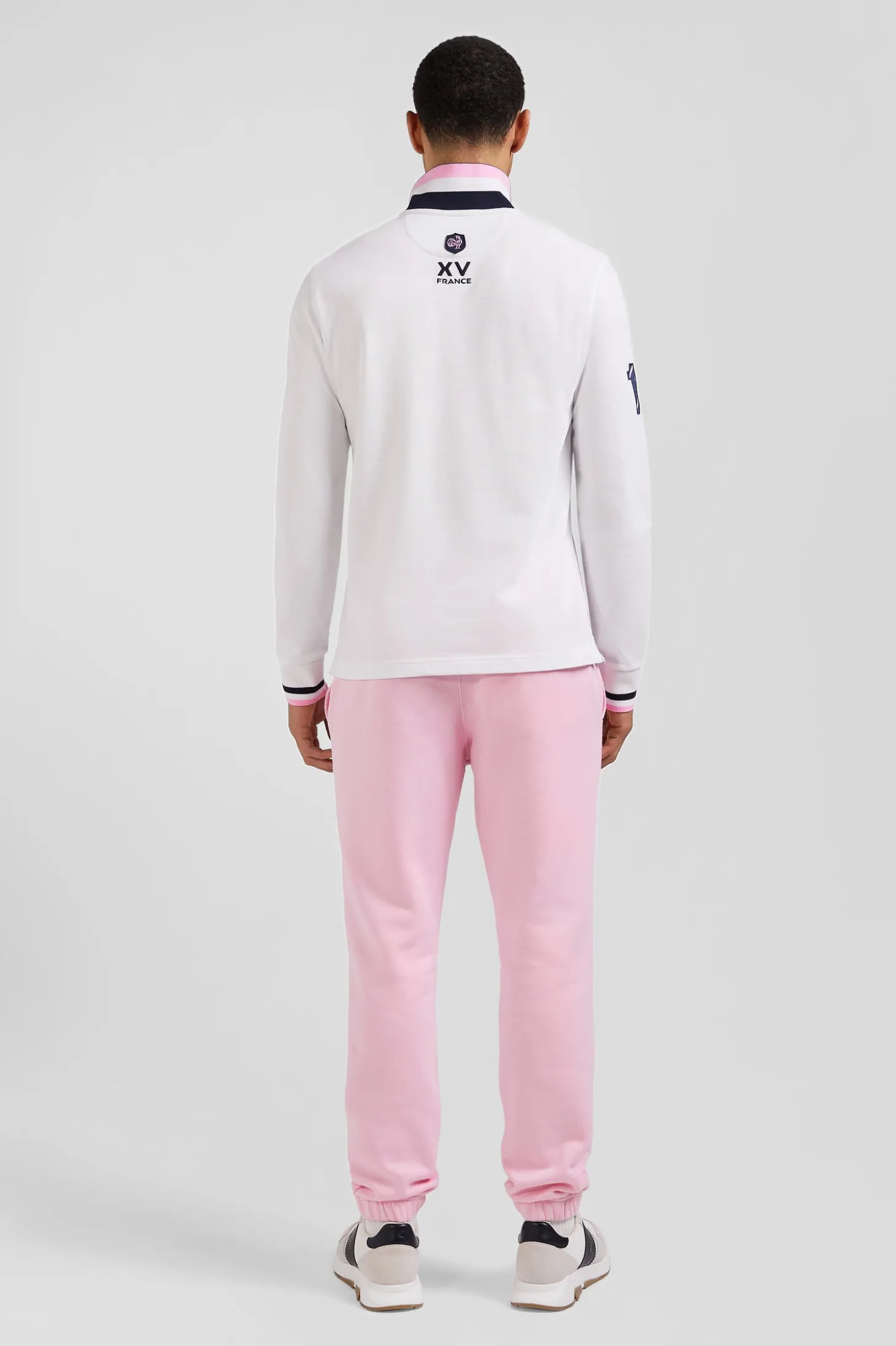 Polo manches longues en piqué coton blanc broderie XV de France coupe Regular