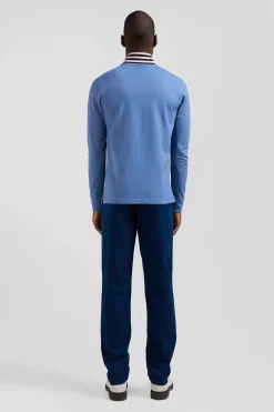 Polo manches longues en piqué coton ciel col cerclé coupe Regular