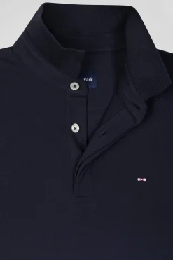 Polo manches longues en piqué coton bleu marine coupe Slim