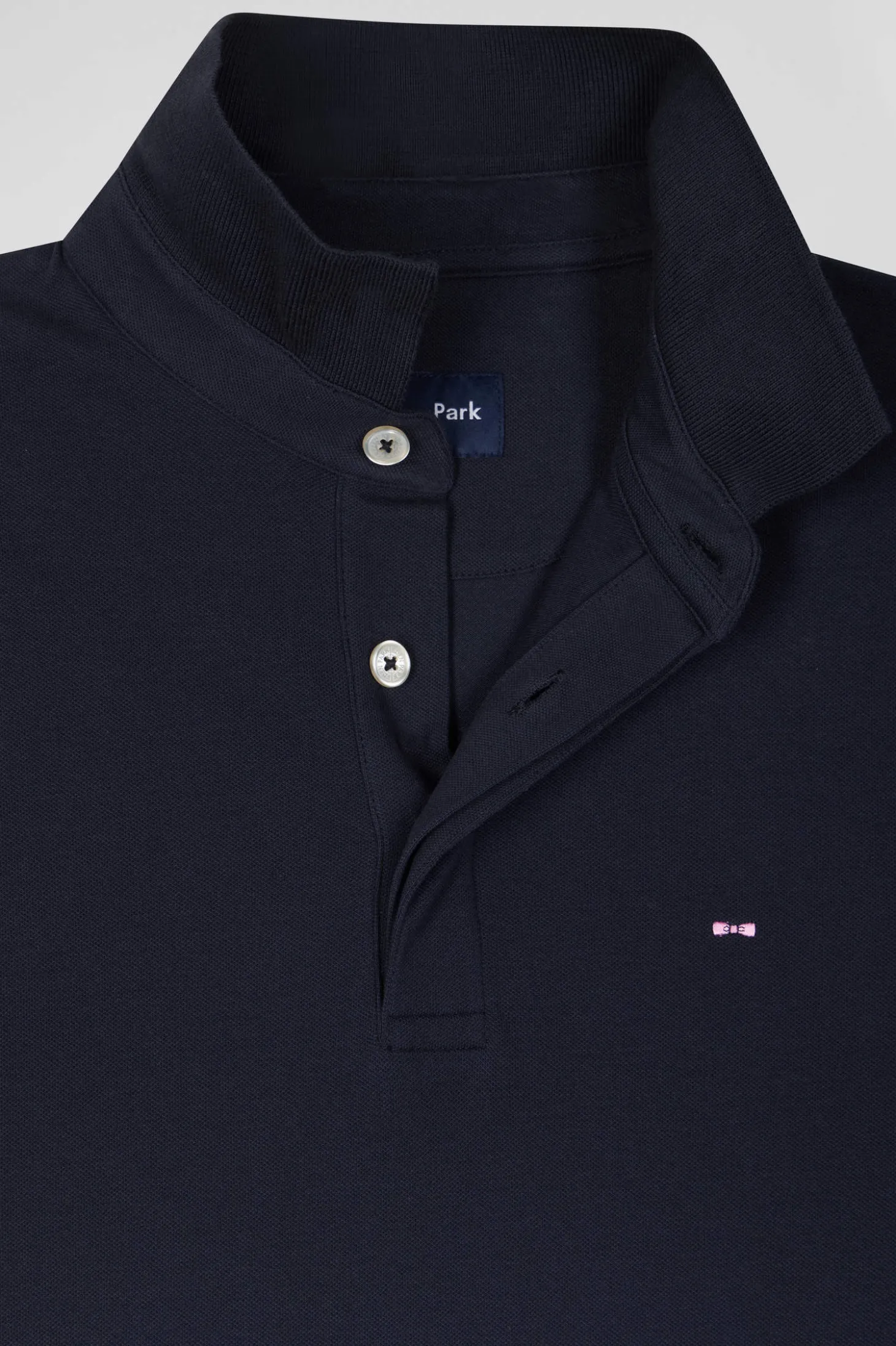 Polo manches longues en piqué coton bleu marine coupe Slim