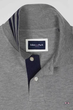Polo manches longues en piqué coton gris