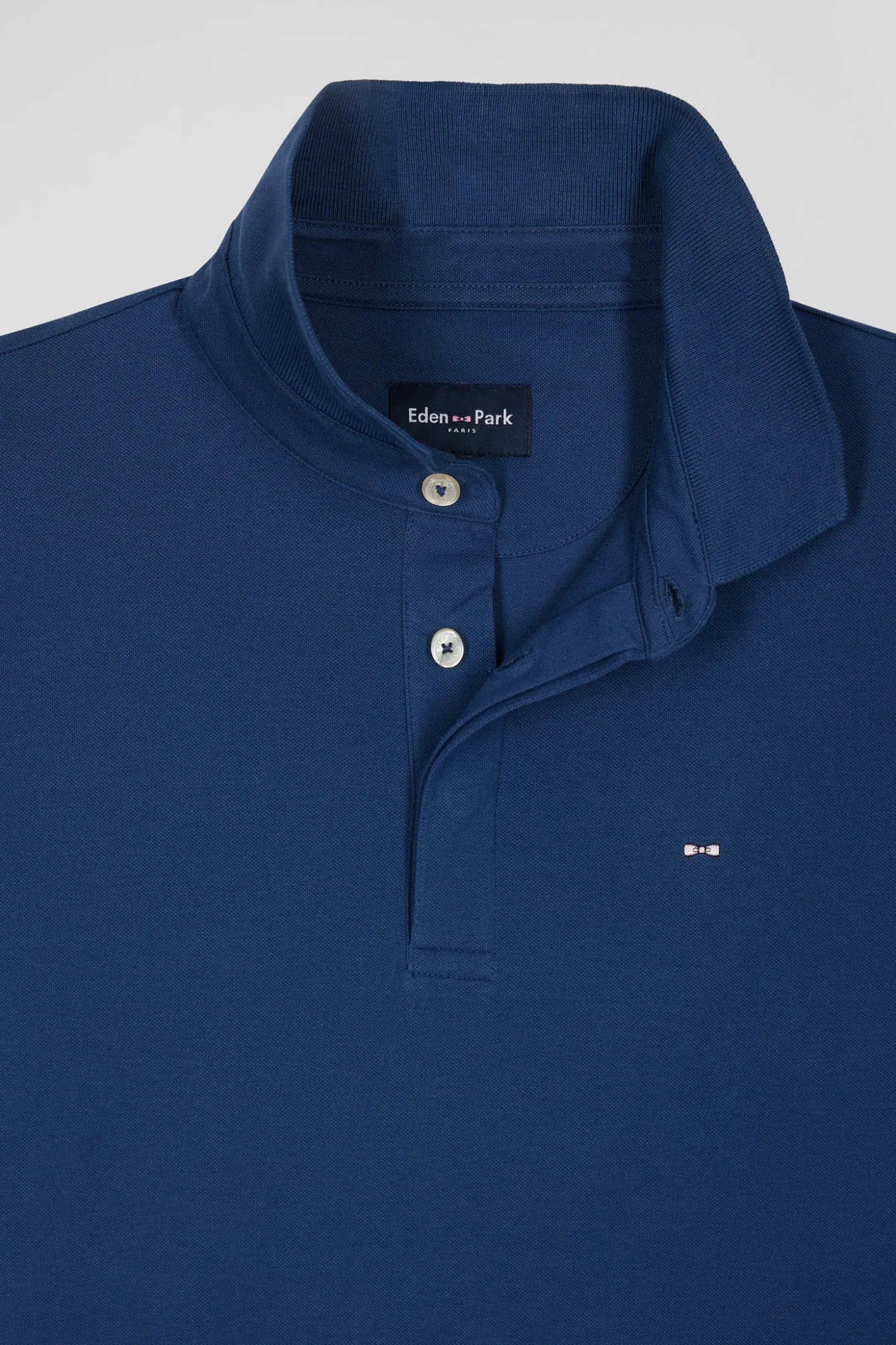 Polo manches longues en piqué coton bleu foncé coupe Slim