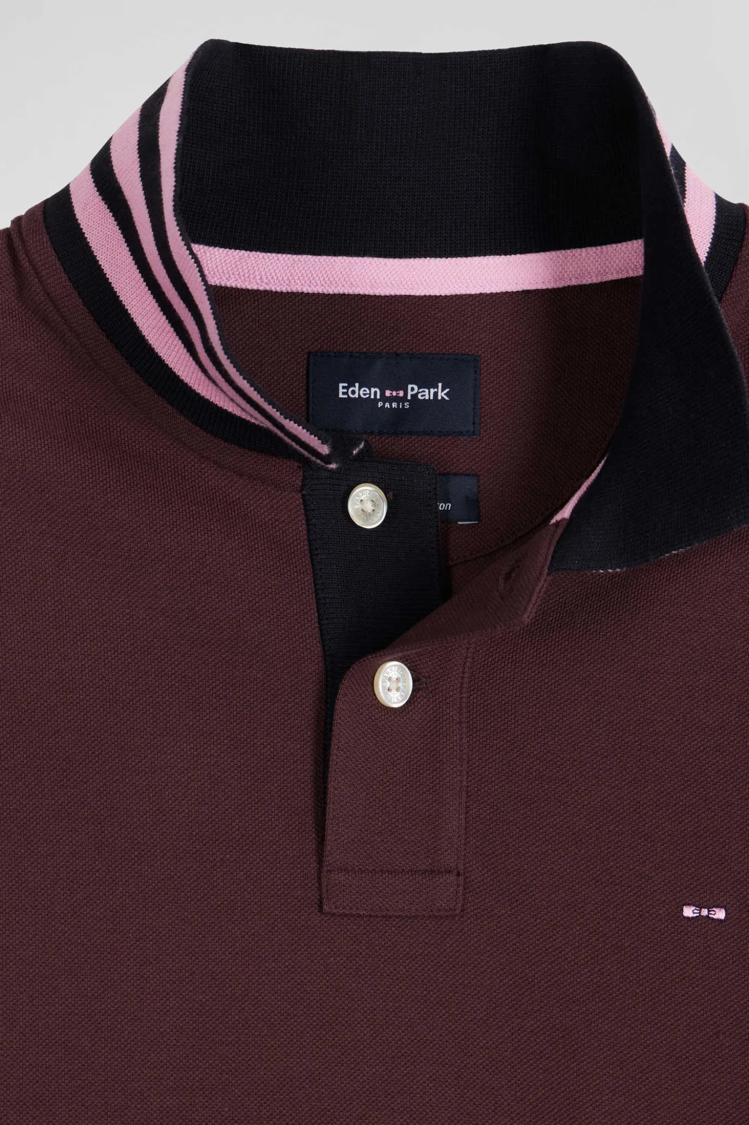 Polo manches longues en piqué coton bordeaux coupe Regular