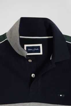 Polo manches longues en piqué coton vert chiné coupe Regular