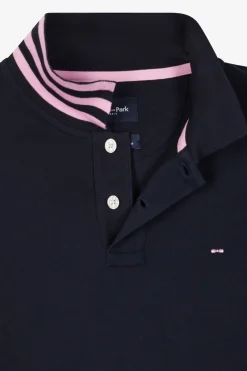 Polo manches longues en piqué coton bleu marine coupe Regular