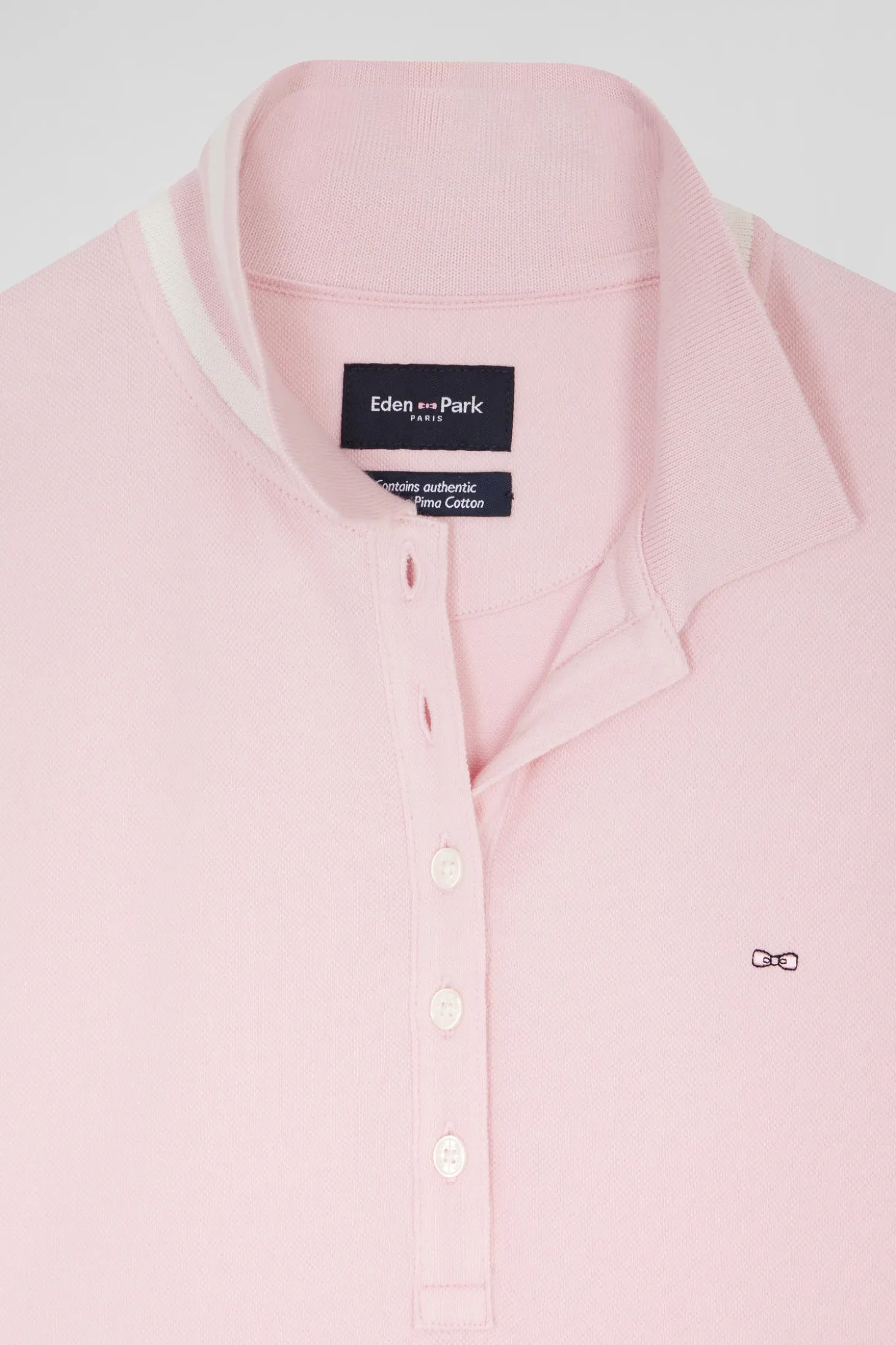 Polo manches longues en piqué coton stretch rose coupe Slim