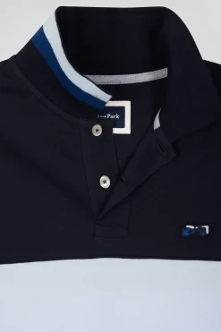 Polo manches longues en piqué coton ciel broderie 10 manche coupe Regular
