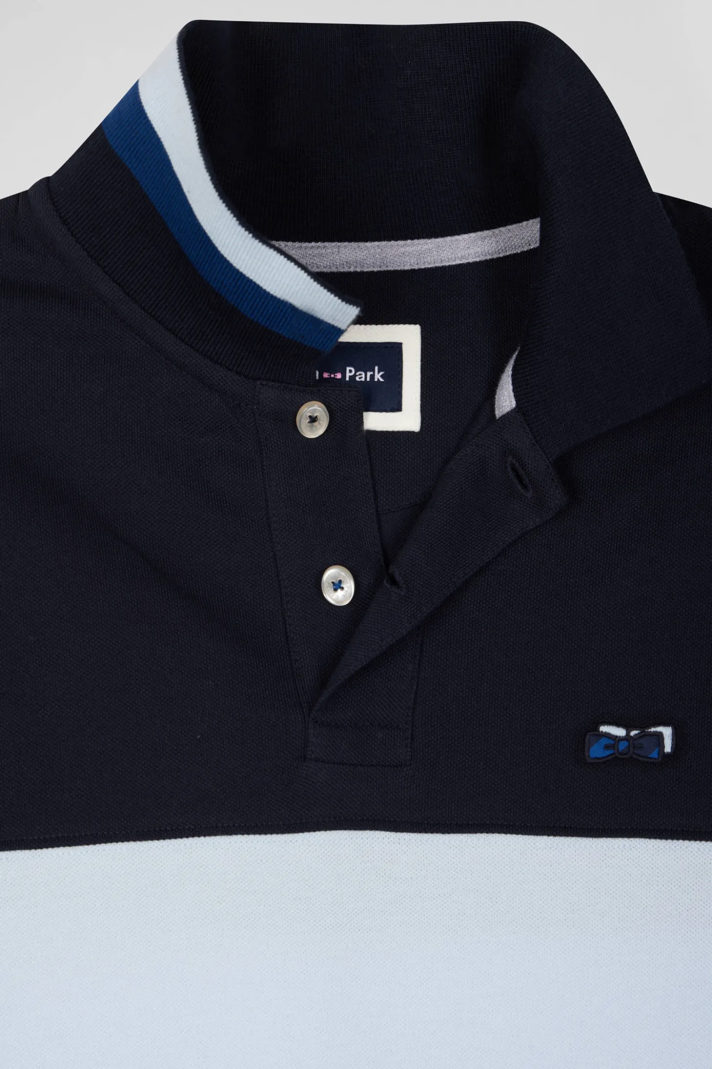 Polo manches longues en piqué coton ciel broderie 10 manche coupe Regular