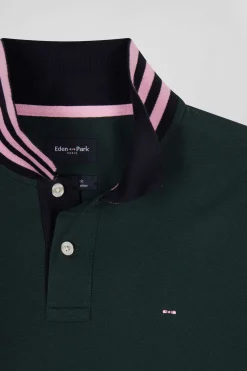 Polo manches longues en piqué coton vert foncé coupe Regular