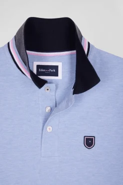 Polo manches longues en piqué coton ciel écusson gomme coupe Regular