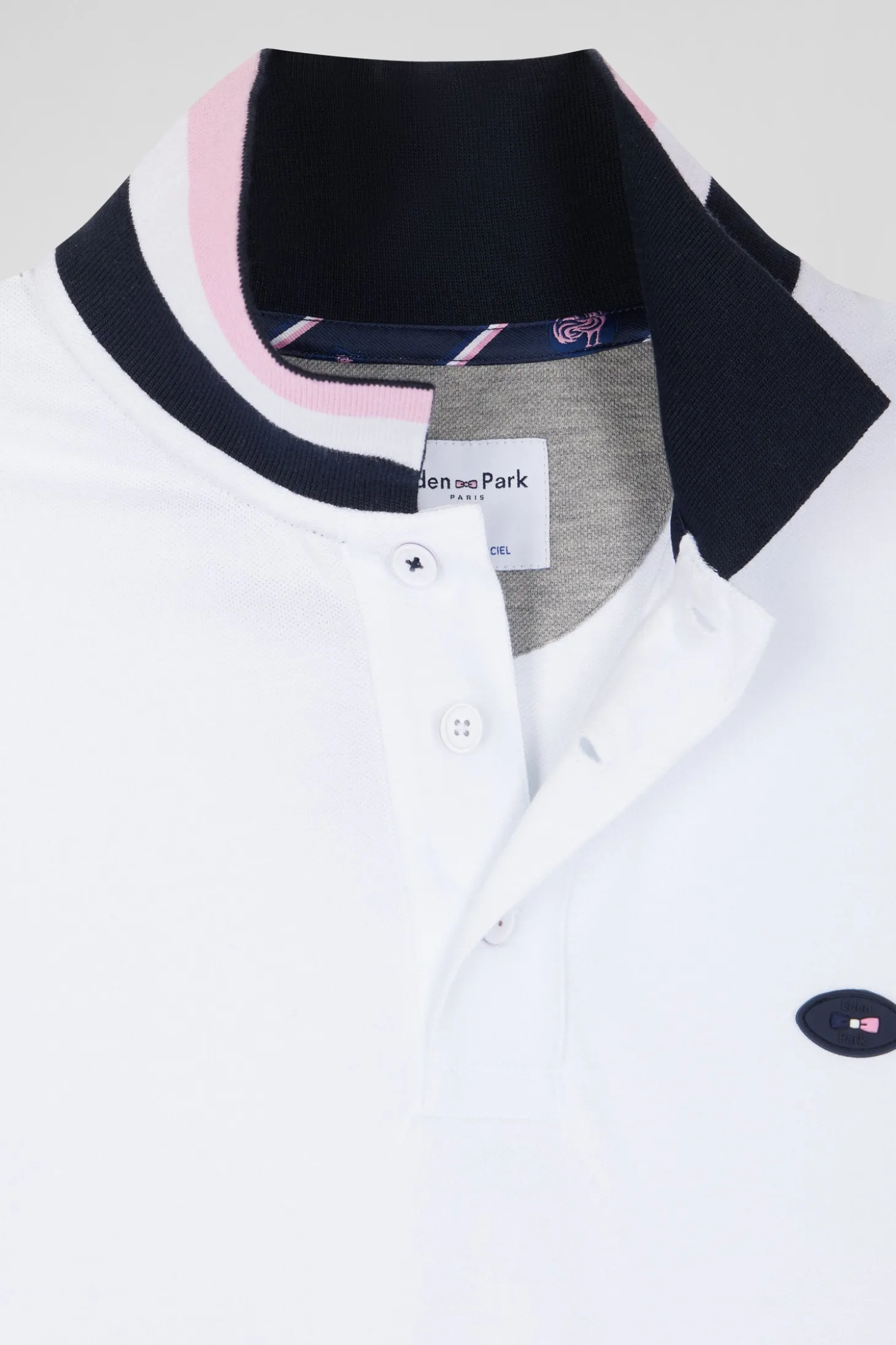 Polo manches longues en piqué coton blanc broderie XV de France coupe Regular