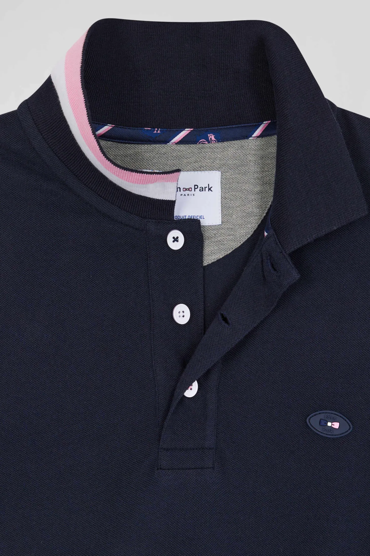Polo manches longues en piqué coton bleu marine broderie XV de France coupe Regular