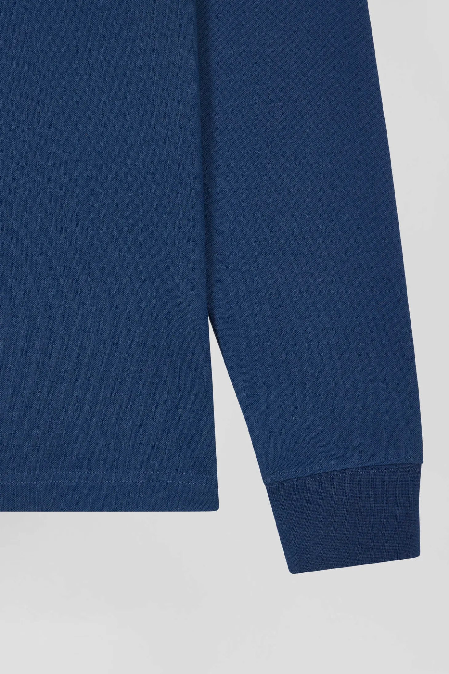 Polo manches longues en piqué coton bleu foncé coupe Slim