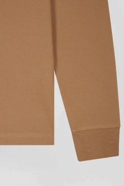 Polo manches longues en piqué coton camel coupe Slim