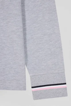 Polo manches longues en piqué coton gris écusson gomme coupe Regular